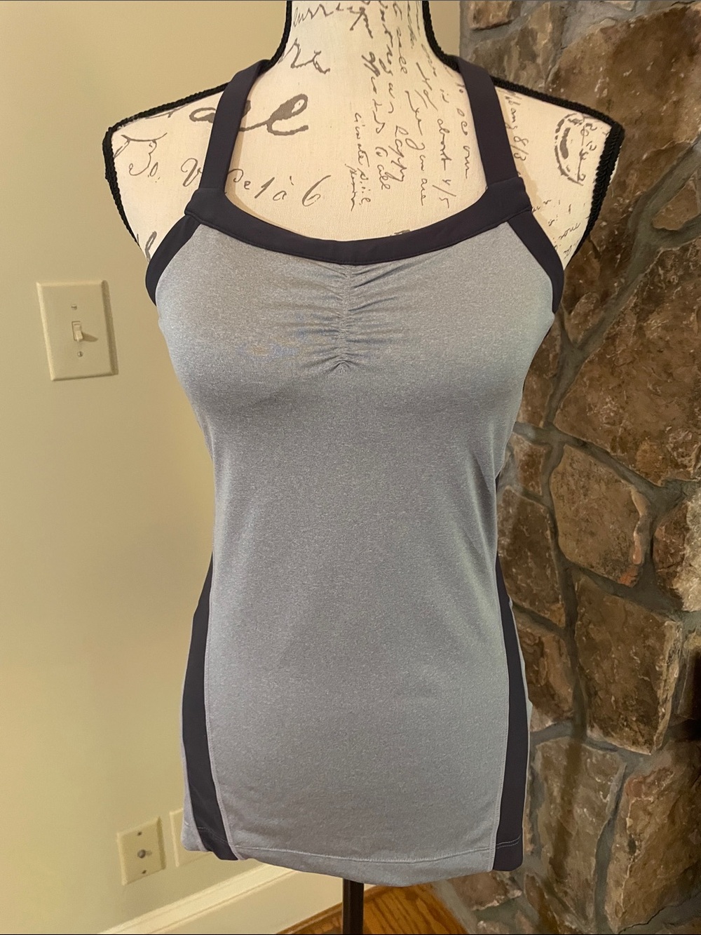 MPG Sport Built-In Bra Athletic Tank Top Gray Black Coral size Sm